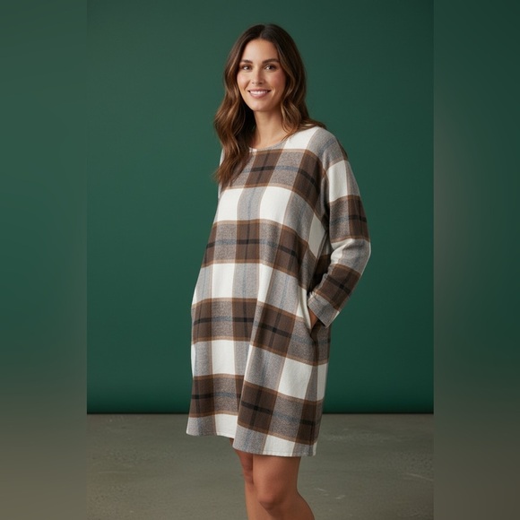 Eternelle Dresses & Skirts - Eternelle Giovanna Plaid Dress in Brown and Cream